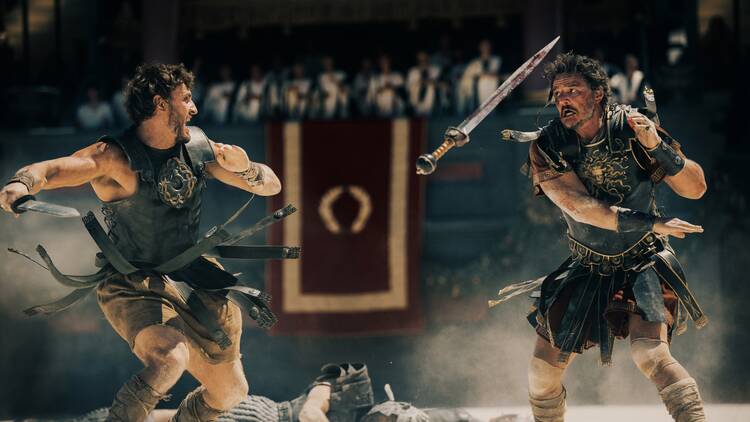 Paul Mescal and Pedro Pascal star in a scene from the movie "Gladiator II." (OSV News photo/Aidan Monaghan, Paramount Pictures)